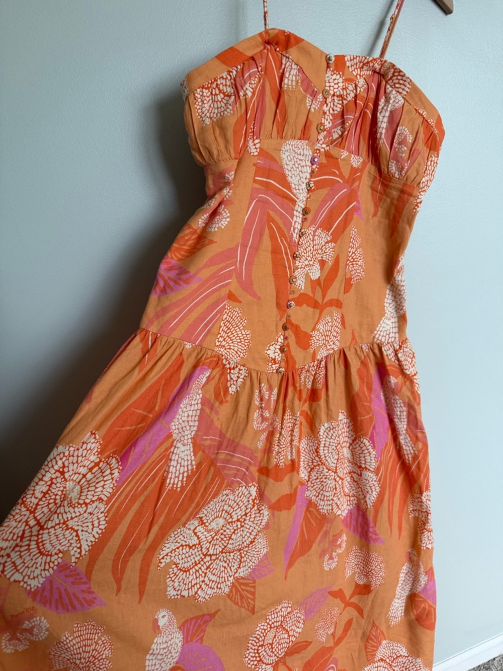 Farm Rio x Anthropologie Linen Blend Strapless
Drop-Waist Maxi Dress in Aurora - Picture 7 of 12